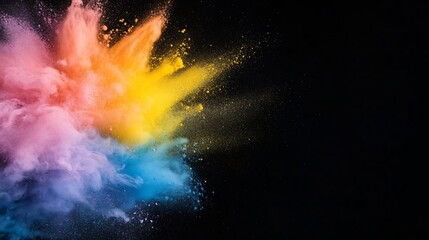 Poster - Vibrant Explosion of Multicolored Powder on Black Background : Generative AI