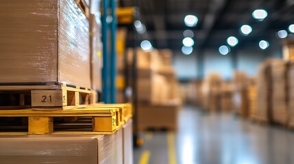 Poster - Warehouse Pallets and Boxes in a Well-Lit Industrial Setting with Defocused Background : Generative AI