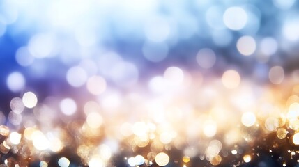 Aufkleber - Shimmering Bokeh Lights in Blue and Gold Capturing Luminous Festive Atmosphere : Generative AI