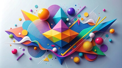 Aufkleber - Vibrant Abstract Composition Featuring Geometric Shapes and Dynamic Curves