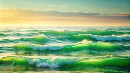 Poster - Serene Ocean Waves at Sunrise A Stunning Display of Turquoise and Green Hues