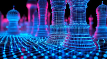 Poster - Digital Chessboard Abstract Strategy, Technology, and Competition Concept Background