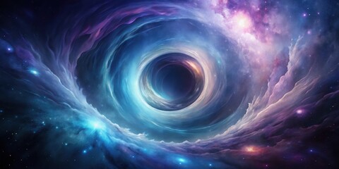Poster - Cosmic Vortex A swirling nebula embraces a black hole, celestial wonders in vibrant hues of purple, blue, and pink.