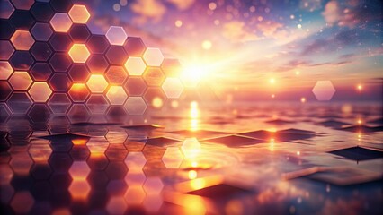 Poster - Abstract Sunset with Hexagon Pattern Reflection on Water