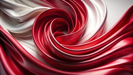 Poster - Abstract Swirling Red and White Fabric Design Elegant Draped Curves and Luxurious Texture