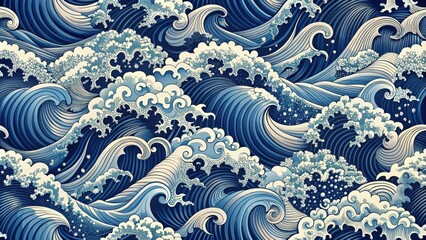 Aufkleber - Intricate Blue Wave Pattern  Oceanic Swirls and Foam Design