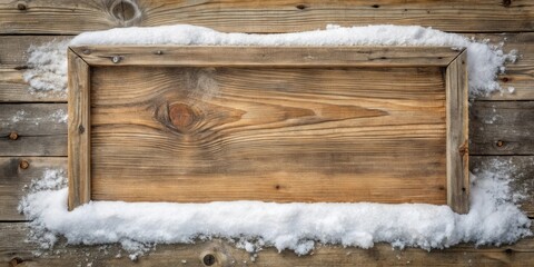 Poster - Rustic Wooden Frame Adorned with a Wintery Snow Border, Perfect for Holiday Messages
