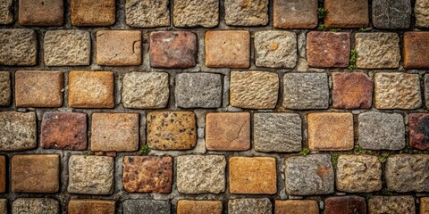 Fototapete - Rustic Stone Pavement Texture A Detailed Close-Up of Irregularly Shaped Cobblestones in Varied Earthy Tones