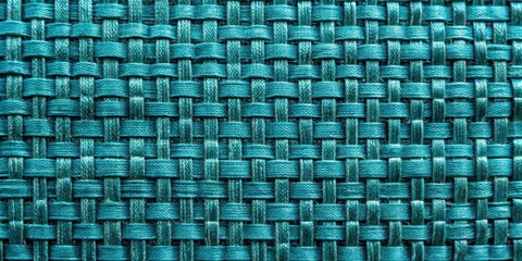 Aufkleber - Close-up of Teal Woven Fabric Texture Showing Intricate Interlacing Pattern