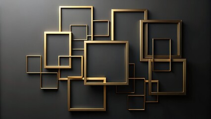 Poster - Abstract Gold Geometric Frame Arrangement on Dark Background