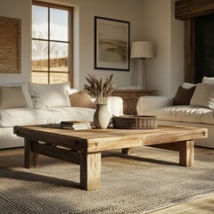 Canvas Print - Rustic Wooden Coffee Table Living Room Decor