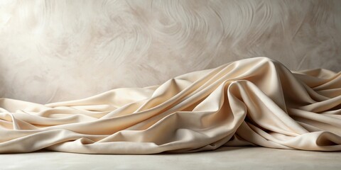 Aufkleber - Elegant Draped Beige Fabric on a Neutral Background, Perfect for Product Displays or Website Designs