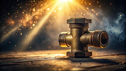 Poster - A Rusty Cross Valve Emits Steam in Dramatic Lighting