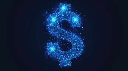 Aufkleber - A blue glowing dollar sign with digital neon dots and interconnected lines on a dark background, representing financial technology and digital economy
