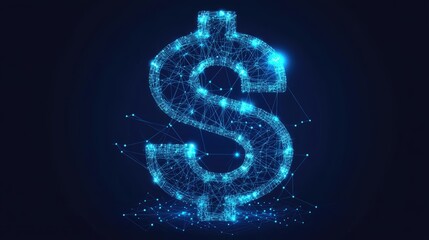 Aufkleber - A blue glowing dollar sign with digital neon dots and interconnected lines on a dark background, representing financial technology and digital economy