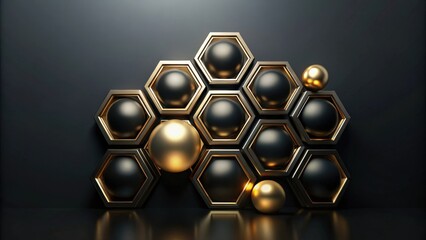 Poster - Abstract Gold and Black Sphere Hexagon Pattern Design