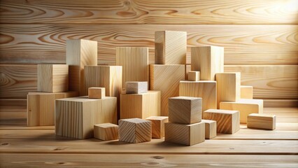 Aufkleber - Wooden Block Abstract Composition on a Wooden Surface