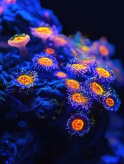 Aufkleber - Glowing bacteria thrive under ultraviolet light in a vibrant marine ecosystem at night. Generative AI