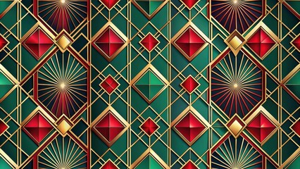 Poster - Elegant Geometric Art Deco Pattern with Red and Green Accents