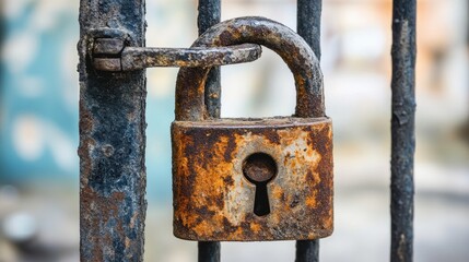 Poster - A detailed shot of a rusted lock on an iron door, evoking a sense of history and security.