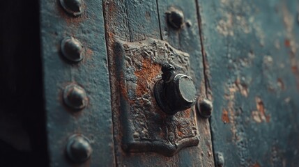Poster - A detailed shot of a rusted lock on an iron door, evoking a sense of history and security.