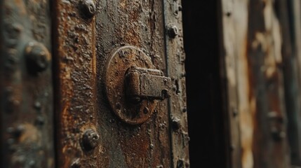 Poster - A detailed shot of a rusted lock on an iron door, evoking a sense of history and security.