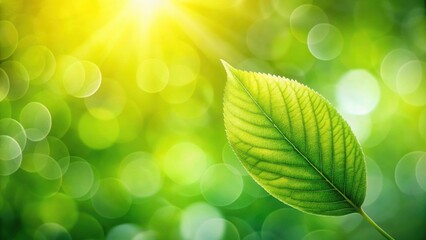 Poster - A vibrant green leaf basking in the sun's radiant glow, amidst a bokeh backdrop of lush foliage