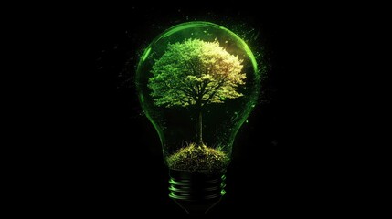 Poster - A glowing lightbulb with a tree inside, symbolizing the fusion of green energy and environmental protection for Earth Day.