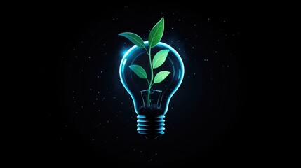 Poster - A glowing lightbulb with a plant sprouting from it, representing energy-efficient solutions and environmental protection on Earth Day.