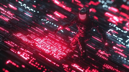 Poster - A humanoid robot interacting with glowing AI text amidst a network of futuristic circuits, symbolizing the future of technology and artificial intelligence