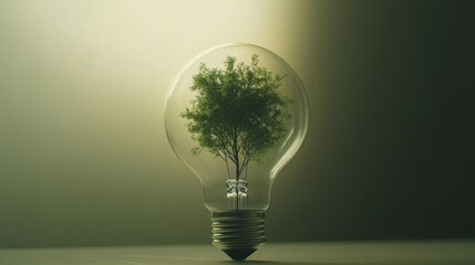 Aufkleber - A lightbulb with a flourishing green tree growing inside, representing eco-friendly technology and the future of sustainability.