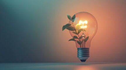 Poster - A lightbulb with a plant inside, reflecting the concept of sustainable energy and the need for environmental protection.