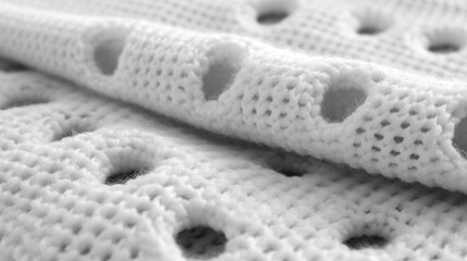 White perforated knit fabric draped, macro close-up.
