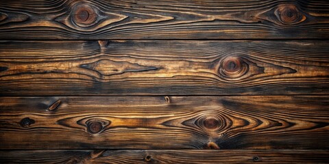 Aufkleber - Richly textured dark brown wood grain background featuring horizontal planks with prominent knots and swirling patterns
