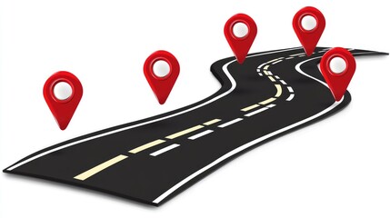 Poster - A road with red location markers on a white backdrop, highlighting the idea of journey and direction.