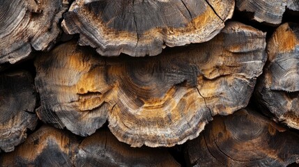 Poster - A rustic scene of pine logs stacked in a pile, emphasizing the texture and natural patterns of wood for a lumber background.