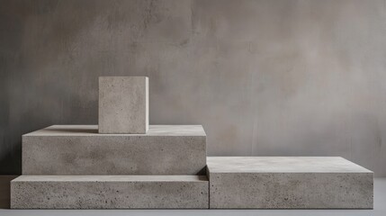 Poster - A set of modern concrete podiums on a neutral gray backdrop, perfect for showcasing products in an elegant, minimalist design.