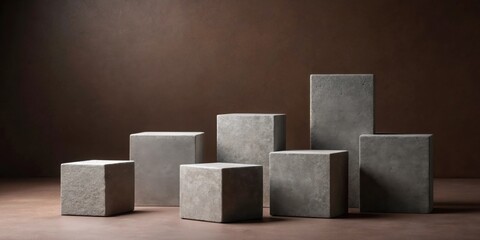 Leinwandbilder - Abstract Stone Cubes on Brown Background Minimalist Product Display