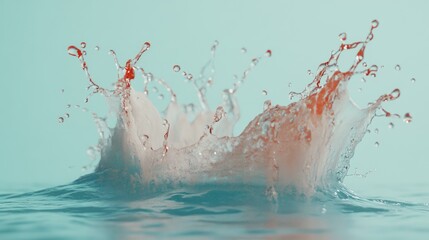 Poster - A splash of water with dynamic droplets against a light blue background, capturing the essence of freshness, movement, and energy.