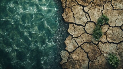 Aufkleber - A symbolic contrast between cracked earth and green nature, showcasing the impact of climate change and the need to protect our planet for future generations.