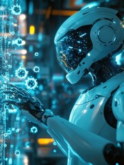 Fototapete - Robots designed for virus neutralization in a high tech laboratory using advanced technology. Generative AI