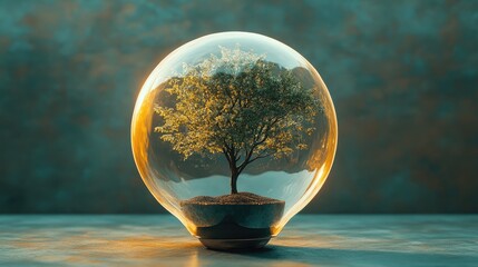 Aufkleber - A tree inside a transparent lightbulb, promoting green energy and eco-friendly innovations for environmental sustainability on Earth Day.