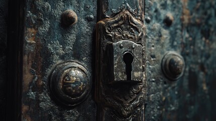 Aufkleber - A vintage lock on a rusty iron door, capturing the texture and aged look of the material.