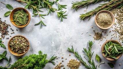 Aufkleber - Culinary Herbs and Spices Arrangement on Textured Surface