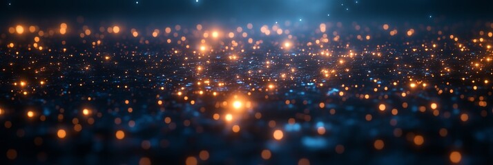 Wall Mural - abstract festive background with sparkling glittering lights and bokeh effect in blue and gold