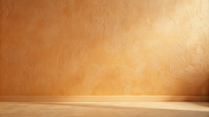 Fototapete - Sunlit Room with Textured Peach Wall and Light Wood Baseboard