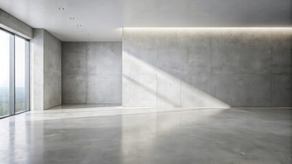 Aufkleber - Empty Modern Room with Concrete Walls and Floor, Sunlit Interior Design