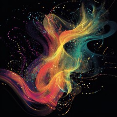 Fototapete - Vibrant energy lines and dots symbolize active communication and data exchange in a dynamic expression of modern connectivity. Generative AI
