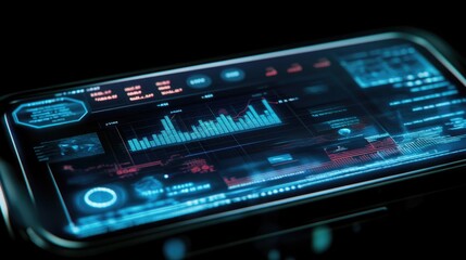 Poster - Close-up of a smartphone screen showing real-time digital currency exchange with graphs and global financial data.
