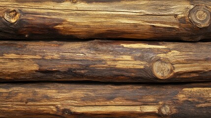 Poster - Close-up of stacked pine logs with visible wood grain texture, creating a rustic lumber background perfect for nature or construction themes.